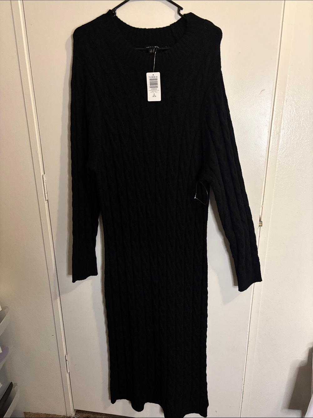torrid Black Cable-Knit Long Sleeve Midi Dress